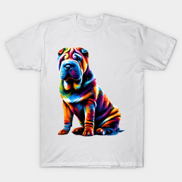 Vibrant Abstract Chinese Shar-Pei Artistic Portrait T-Shirt by ArtRUs